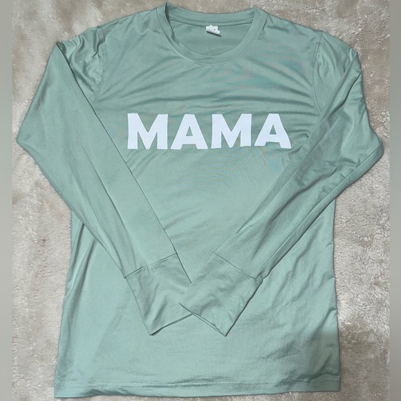 Tops - MAMA Long Sleeve Tee - Sage Green with White Logo